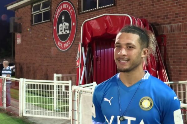 George Kattah v Abbey Hey. Image: Stockport Town media channel