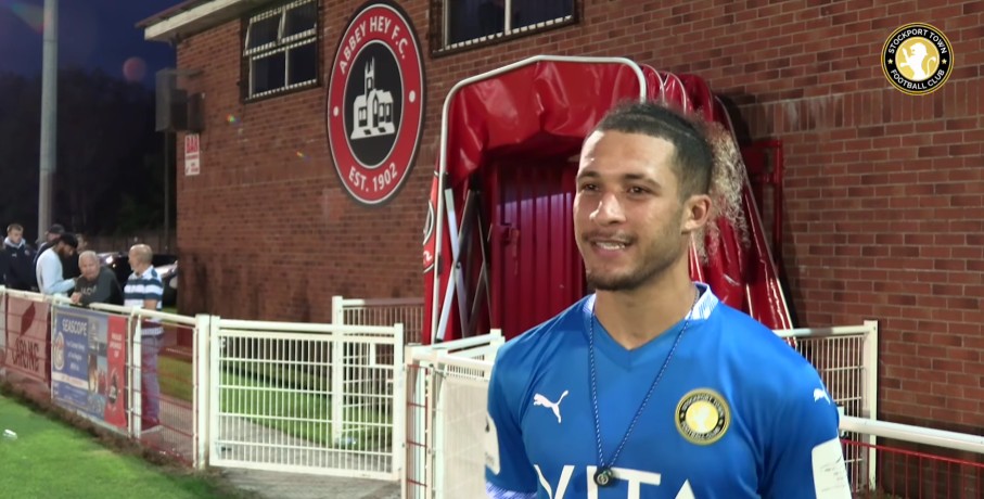 George Kattah v Abbey Hey. Image: Stockport Town media channel