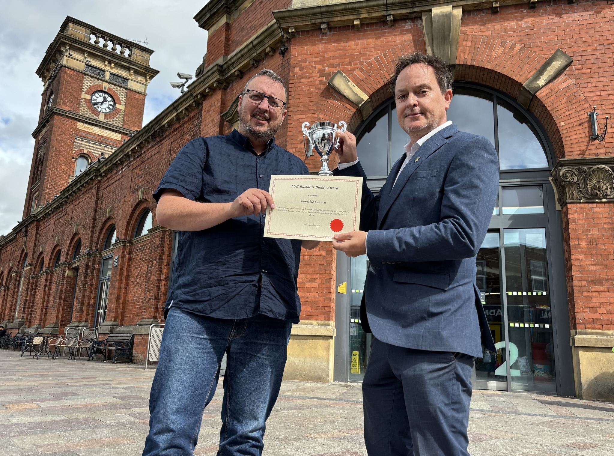 FSB Business Buddy Award outside Ashton Market. Image: Tameside Council